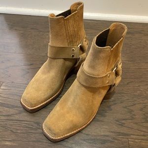 RE/DONE tan suede Calvary moto boot